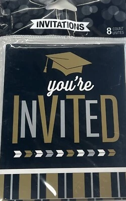 Glitzy Grad Fold Over Invitations Paper 8 Pack Graduation Party Decoration - Image 1 of 2