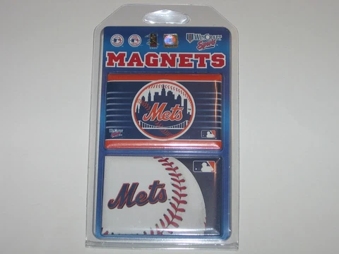 New York Mets Team Logo 2 Pack Magnet Set - 3" x 2" With Metal Back FREE S&H!! Cover