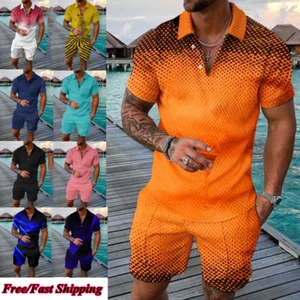 Summer Mens Outfit 2-Piece Set Sweatsuit Short Sleeve T Shirts & Shorts Set 2024 - Picture 1 of 33