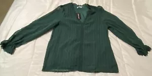 NEW Anyfit Wear Women’s Dark Green Long Sleeve Semi-Sheer Blouse Size S - Picture 1 of 6