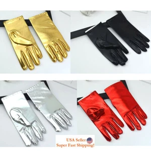 Damen kurze Metallic glänzende Handschuhe Cosplay Halloween Tanz Fingerhandschuhe  - Bild 1 von 24