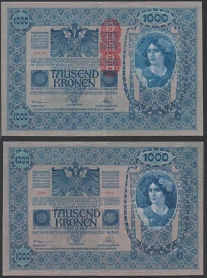 Austria 1000 kronen 1902 1919 DÖ P59 Same Front & Back Block 1463 aF/VF - Image 1 of 4