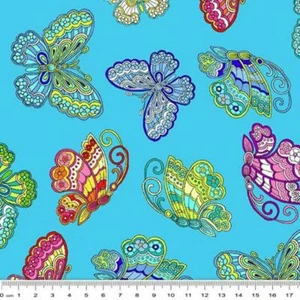 Fat Quarter - Dazzling Garden: Dazzling Butterflies Turquoise Cotton Fabric - Picture 1 of 1