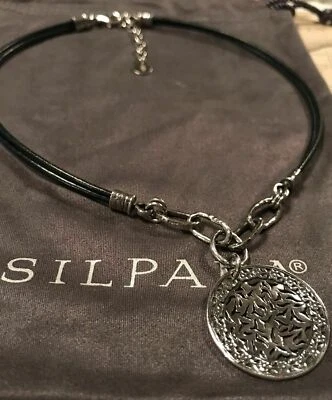 Collar Silpada N1711 Cuero Negro Filigrana Sunburst Plata de Ley  Foto 1 de 4