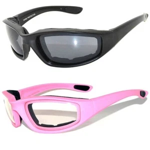 2 Pairs Women Pink Clear Men Black Smoke Biker Motorcycle Padded Foam Glasses - Bild 1 von 9