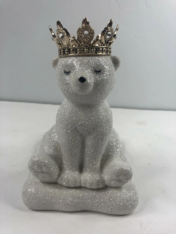 Bath & Body Works Foaming Soap Holder Ceramic Gold Crown Glitter Polar Bear Cub