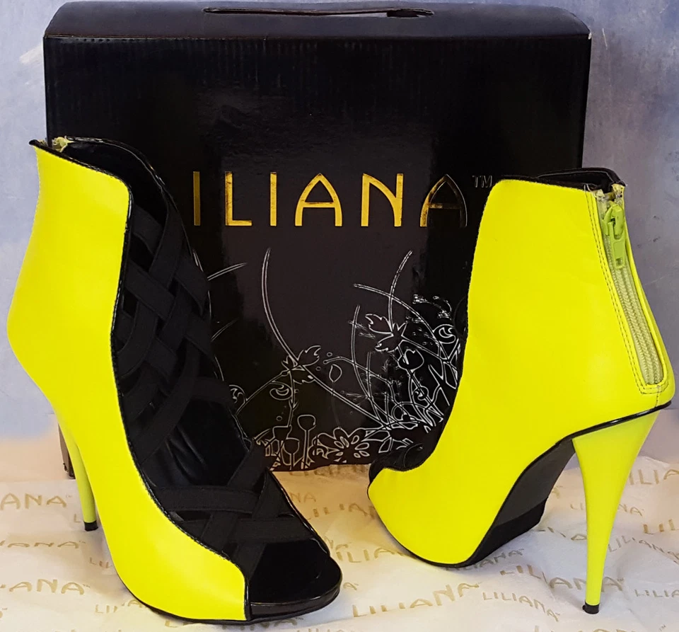 LILIANA 黄色 RIVA 3 Peeptoe CRISS 十字架带 4.5 英寸高跟鞋 6.5 — 第 1/4 张图片