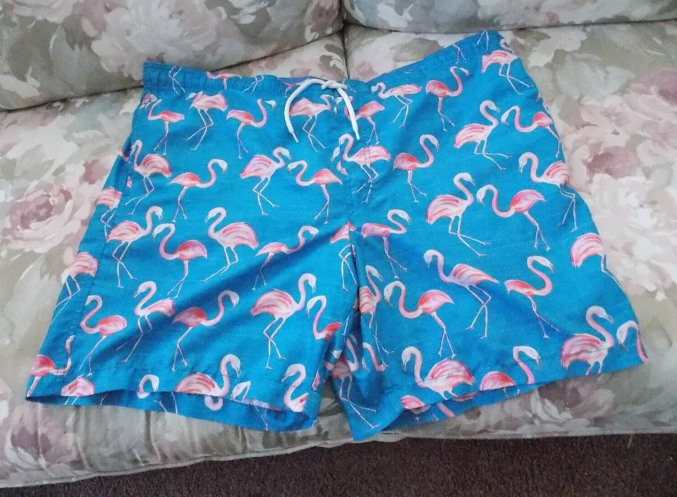Men's NEWPORT Shorts Swim Trunks XL Pink Blue Flamingo Print Mesh Lined - Image 1 of 1