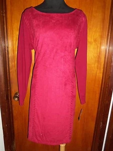INC International Concepts Red Lace Up Faux Suede Moleskin Knit Sweater Dress 0X - Picture 1 of 7