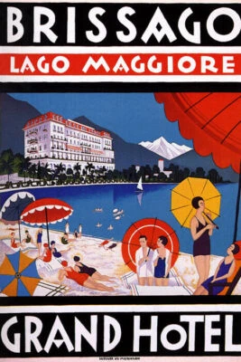 BRISSAGO GRAND HOTEL LAGO MAGGIORE LAKE ITALY SUMMER TRAVEL VINTAGE POSTER REPRO - Image 1 of 3
