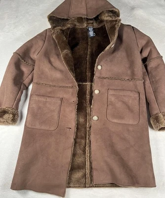 Abrigo GAP Juvenil XL 12 Marrón Con Capucha Imitación Piel de Oveja Forrado Gamuza Tacto Botones Invierno Foto 1 de 4
