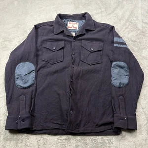 Birdwell Beach Britches Wool Button Up Shirt Men’s L Navy Long Sleeve Elbow Pad - Picture 1 of 8
