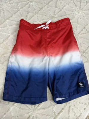 Bermuda de banho Abercrombie infantil masculina GG vermelha, branca e azul gravata frontal - Imagem 1 de 4