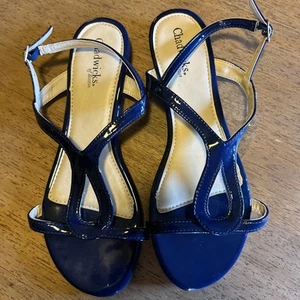 Never Worn Chadwick's of Boston-Loop Wedge Sandal in Navy, size 9.5, Beautiful - Picture 1 of 7