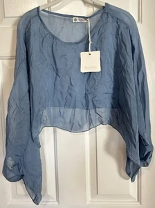 NWT Cobblestone Living Sheer Cropped Blue Cover Up Top One Size Made In Italy - Picture 1 of 6