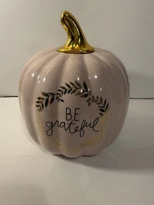 Centro de mesa de cerámica Be Grateful Pumpkin Thanksgiving de 7 pulgadas vástago de oro rosa - Imagen 1 de 2