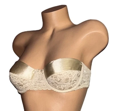 MAIDENFORM RENDEZVOUS Gold Shiny Satin Underwire Strapless Antron Nylon Bra 34B - Image 1 of 4