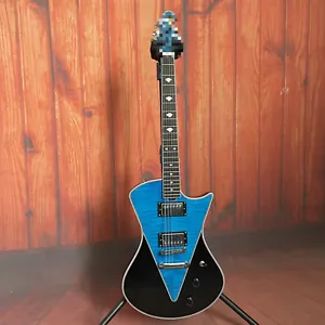 Factory HH 6Strings Black Electric Guitar Blue Flame Maple Top Basswood Body - Picture 1 of 8