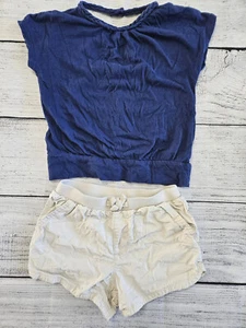 Girls Outfit - 2 Pc Set, Blue Shirst, Khaki Shorts, Carter's, Sz 5 - Picture 1 of 16