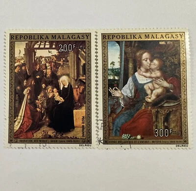 Madagascar 1974 Noel Arte Pintura Sello Postal Correo Aéreo Niño Cristo Niño Jesús Foto 1 de 4