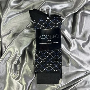 Paquete de 4 calcetines de vestir Adolfo para hombre tallas 6-12 geométricos negros boda carrera NUEVO - Imagen 1 de 6