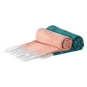 4x Turkish Cotton Towels Beach Bath Gym Spa Hammam Peshtemal Cantaloupe/Aqua - Picture 1 of 6