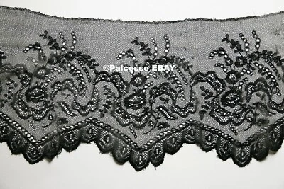 Très large Dentelle ancienne  noire 366 x 26 cm dans son jus - Photo 1/4