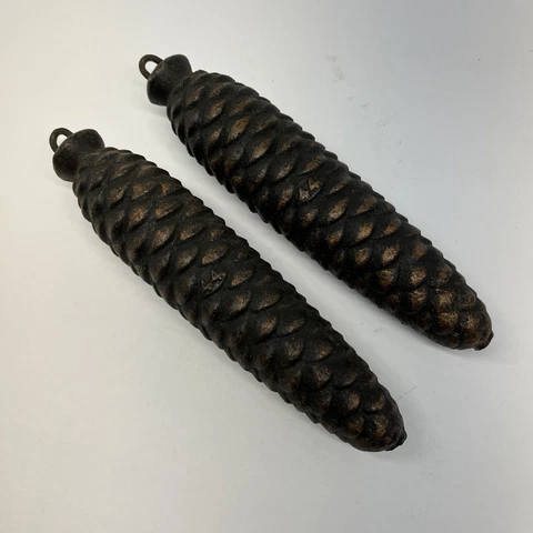 Vintage cast  iron Cuckoo Clock Pinecone Weights Salvage both marked 44 Cover
