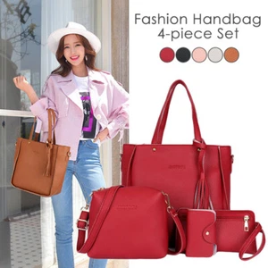 4pc Women PU Leather Handbag Shoulder Ladies Purse Messenger Satchel Tote Bag - Picture 1 of 17