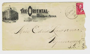 Dallas Texas The Oriental hotel 1896 to Wynne Wood Indian Territory 2 word spell - Picture 1 of 2
