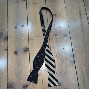 Countess Mara Skulls and Bones Repp Stripe Bow Tie Beige Black Polyester - Picture 1 of 8