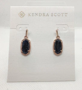New Kendra Scott Lee Rose Gold Drop Earrings In Black Granite - Picture 1 of 3