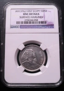 AH 1376/ 1957 Egypt 10 Piastre , NGC Unc. details , nice silver coin      #1437 - Picture 1 of 4