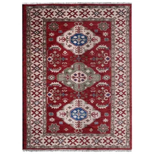 Hand Knotted Afghan Wool And Silk Area Rug Oriental Red Cream BBH Homes BBAF0116 - Picture 1 of 37