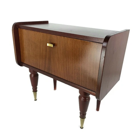 Vintage Funky Nightstand Wood Mid Century Modern style End table Commode Brass L Cover