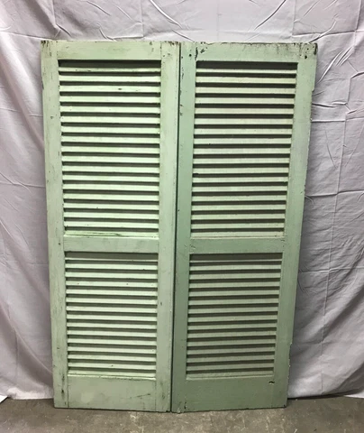 VTG Pair Hinged House Window Wood Louvered Shutters 36x54 Apple Green 556-23B Cover