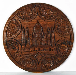 12" Vintage Hand Carved Retro Wooden Agra Mughal Indian Wall Decor Taj Mahal - Picture 1 of 5