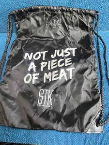 NEW STK Steakhouse Light Drawstring Backpack Bag Black "Not Just a Piece of Meat - Picture 1 of 6
