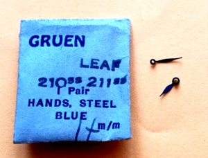 Gruen 210ss 211ss Watch Hands Leaf Blue Steel Spade 14mm - Picture 1 of 1