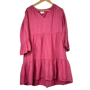 Velvet by Graham & Spencer V-Neck Pocket Aurora Linen Tiered Mini Dress Pink S - Bild 1 von 5