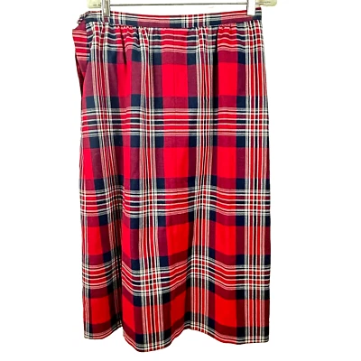 Pendleton Vintage Wool Red Plaid Pleated Skirt Size M Vintage 16 - Image 1 of 4