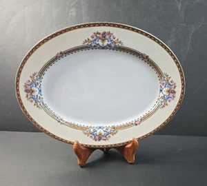 Plato para servir ovalado Noritake Adonis 11" borde geométrico rollos azules Japón - Imagen 1 de 5