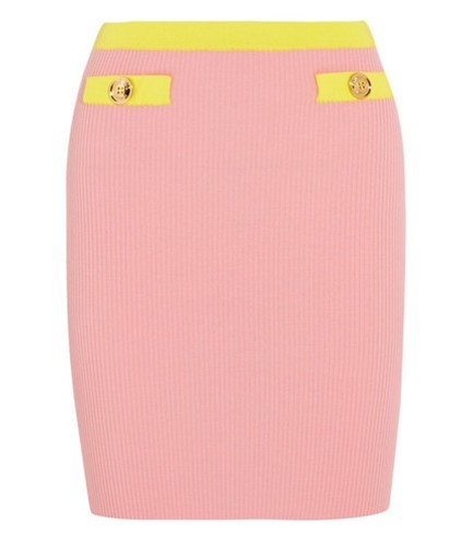 MOSCHINO Couture Italian Yellow Pink G Button Sweater Skirt USA Sz 8 IT42