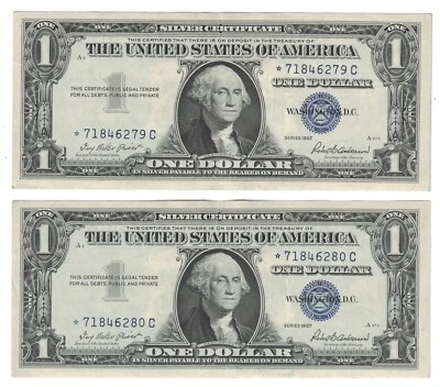 ** 1957 $1 DOLLAR SILVER CERTIFICATE STAR FR1619* CONC.SERIAL # PRICE PER NOTE** - Image 1 of 2