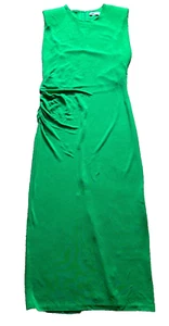 NEW Zara Shoulder Pad Sleeveless Asymmetrical Draped Dress Green Midi Pencil L - Picture 1 of 8