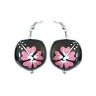 Hawaiian Jewelry Pink Flower Kukui Nut Hawaii Earrings