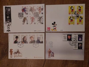 PORTUGAL HARRY POTTER + JUSTICE LEAGUE + MICKEY + STAR WARS - 4 NUMBERED FDC - Picture 1 of 5