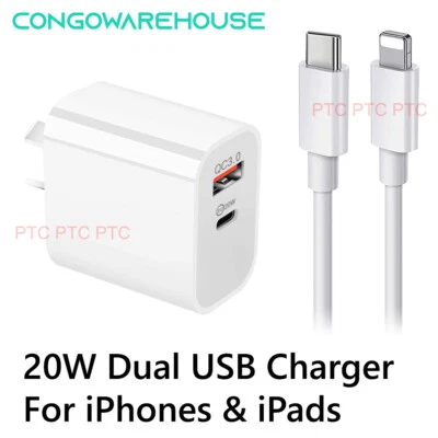 DUAL USB Wall Charger Fast PD Power Adapter Type C QC3.0 For Android iPhone iPad - image 1 of 4