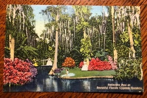 Postal de colección - Ropa de cama - Piscina reflectante en hermosos jardines de ciprés Florida - Imagen 1 de 7