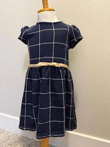 Janie and Jack Girls Navy Plaid Dress - Size 4 - Picture 1 of 5